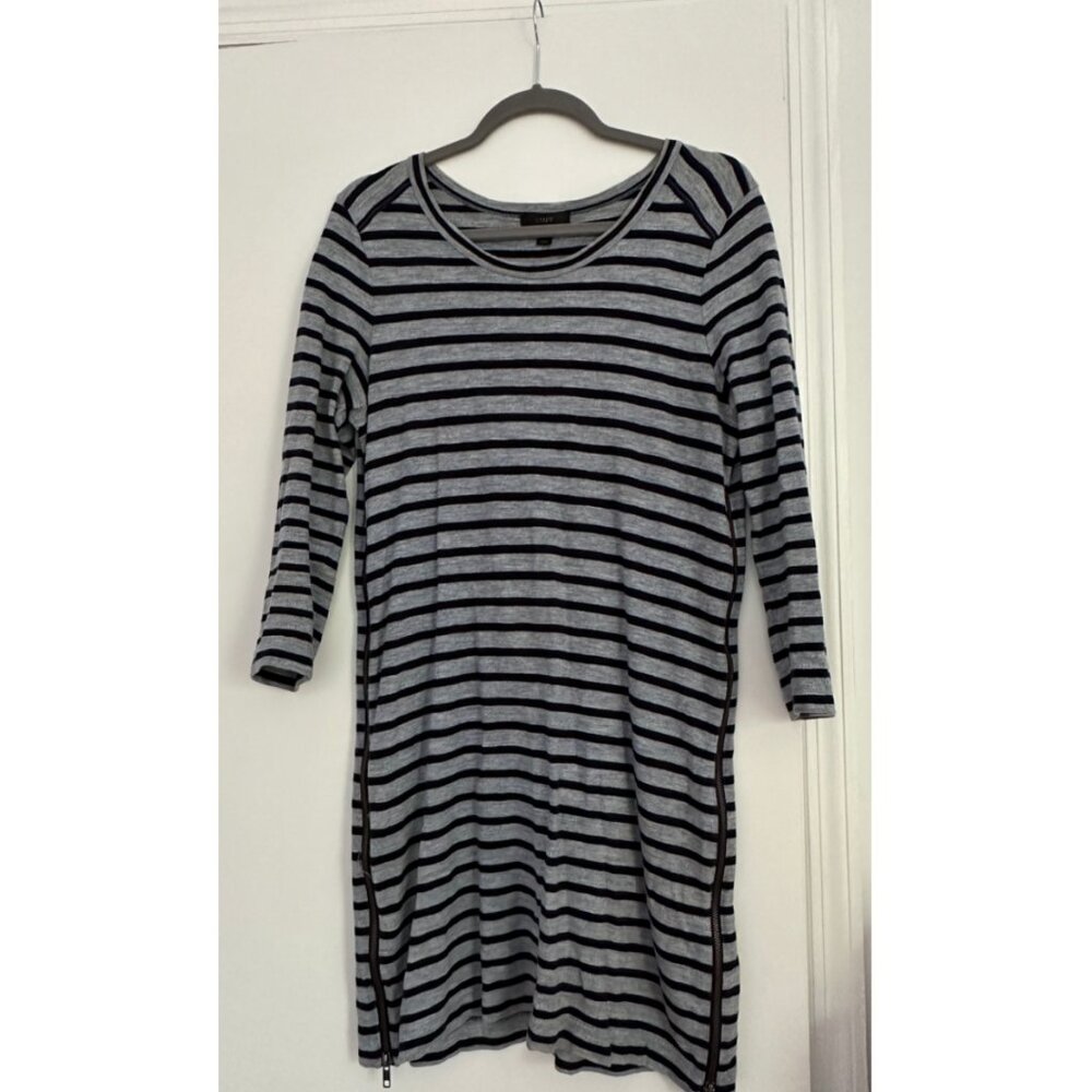 J Crew long sleeve striped dress with side zippers - blue